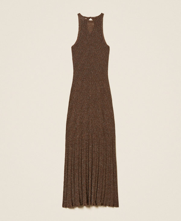 Long linen knit dress with lurex