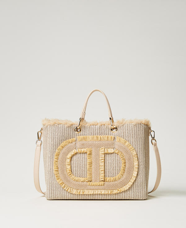 Borsa shopper effetto paglia con Oval T