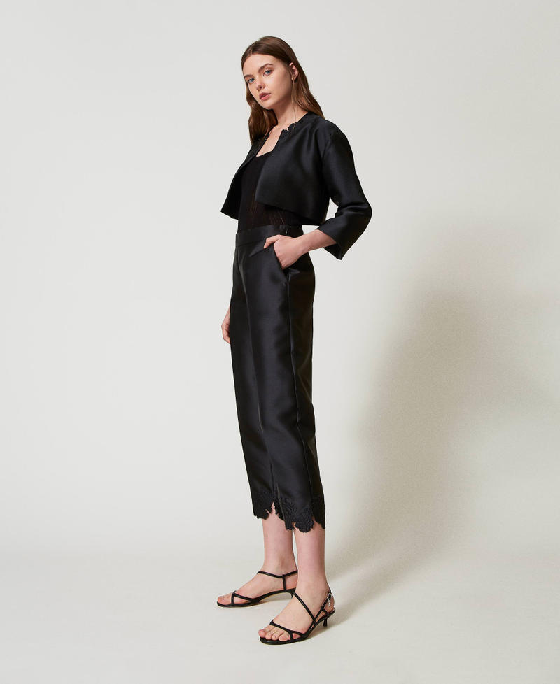 Twill trousers with broderie anglaise Black Woman 251AP2263_00006_02