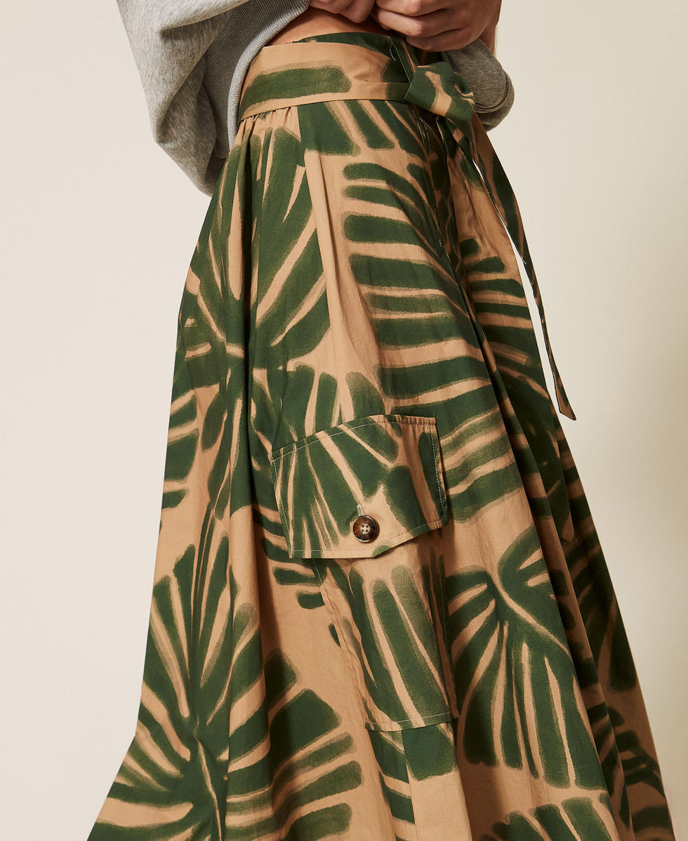 Jupe mi-longue en popeline avec imprim&eacute; Imprim&eacute; Jungle Femme 261LL2TBB_13301_04