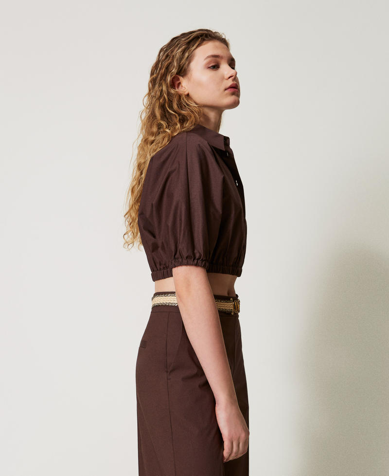 Cropped poplin blouse Coffee Woman 251TT2104_00203_02