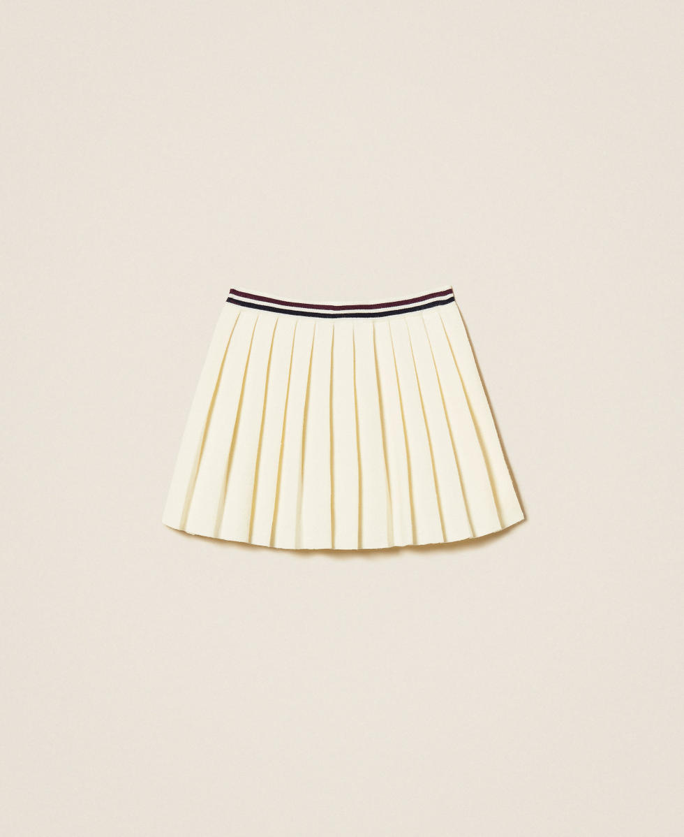 Jupe courte en maille pliss&eacute;e Blanc Papyrus Fille 252GJ3034_00435_S1