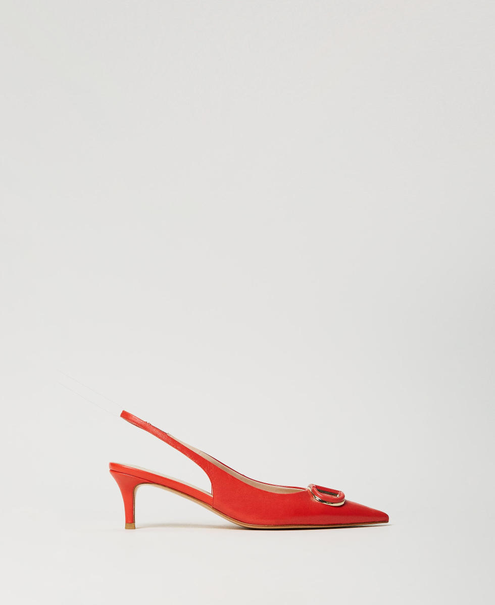 Escarpins slingbacks en cuir avec Oval T Coralline Femme 251TCP062_12141_01
