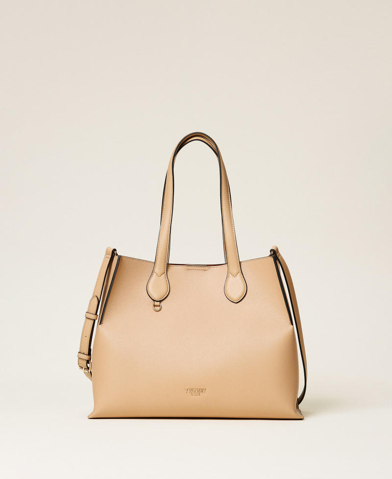 Borsa shopper con logo Bicolor Beige Canapa / Cuoio Donna 262TB7100_13811_01