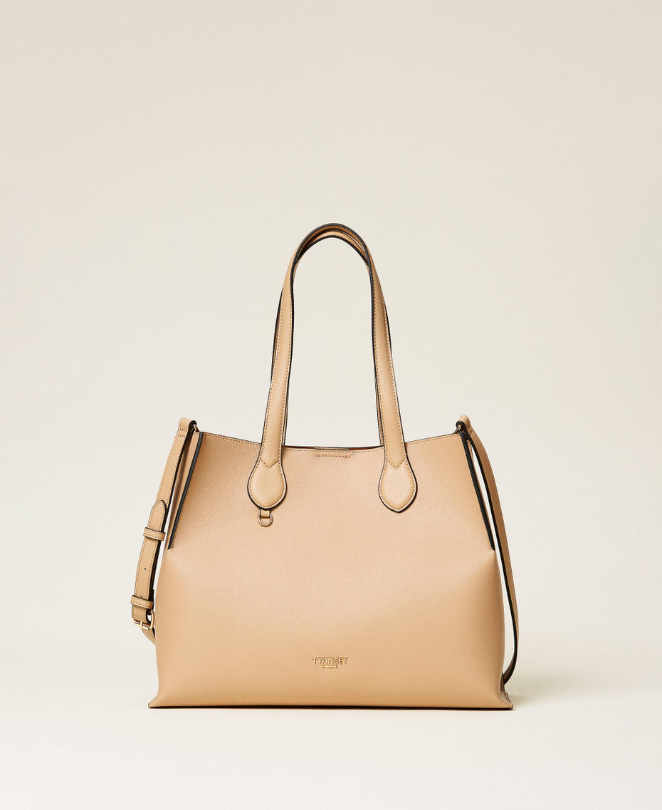 Borsa shopper con logo Bicolor Beige Canapa / Cuoio Donna 262TB7100_13811_01