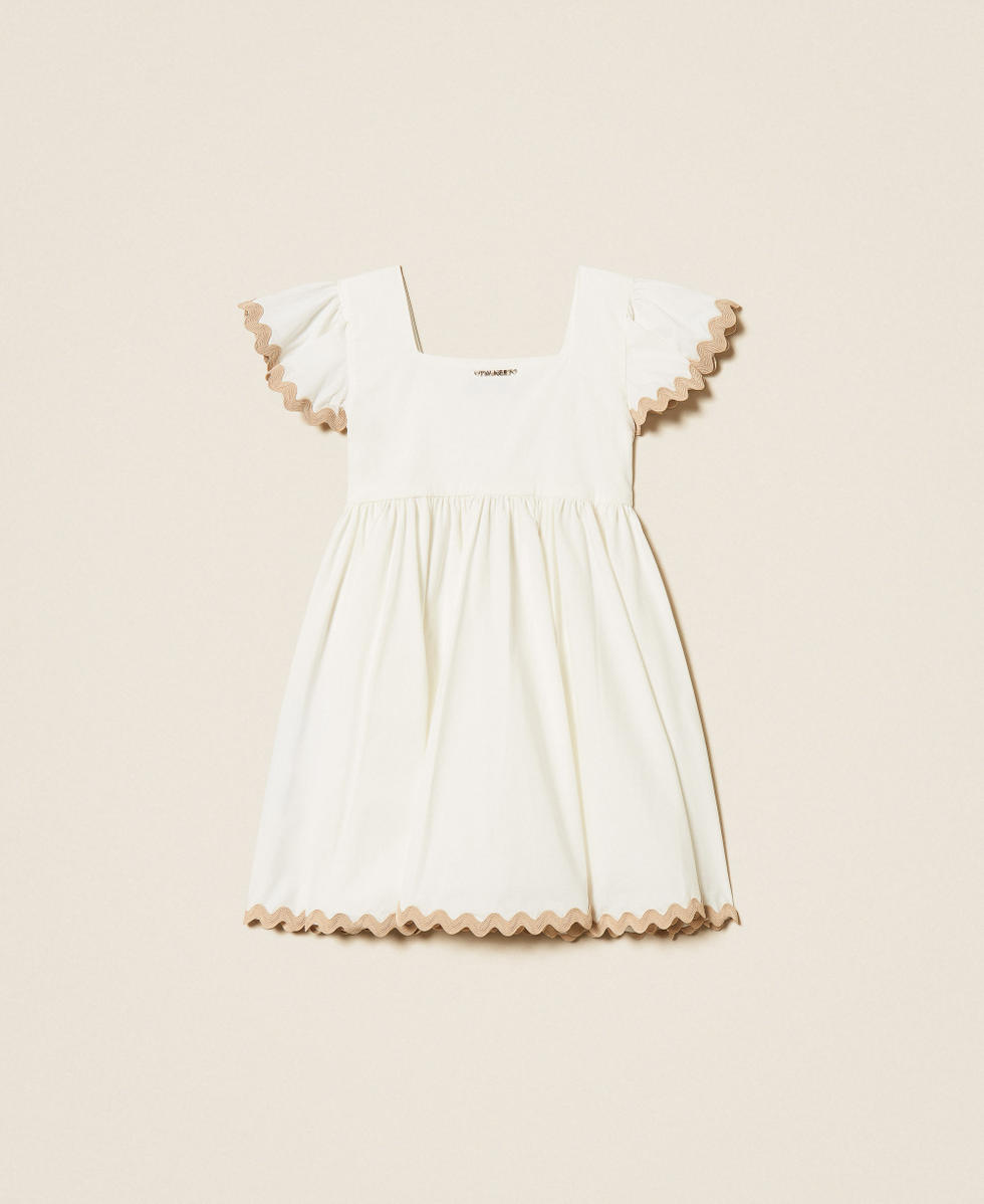 Robe courte pour fille en popeline avec broderie Off White Fille 261GB2152_00526_S1