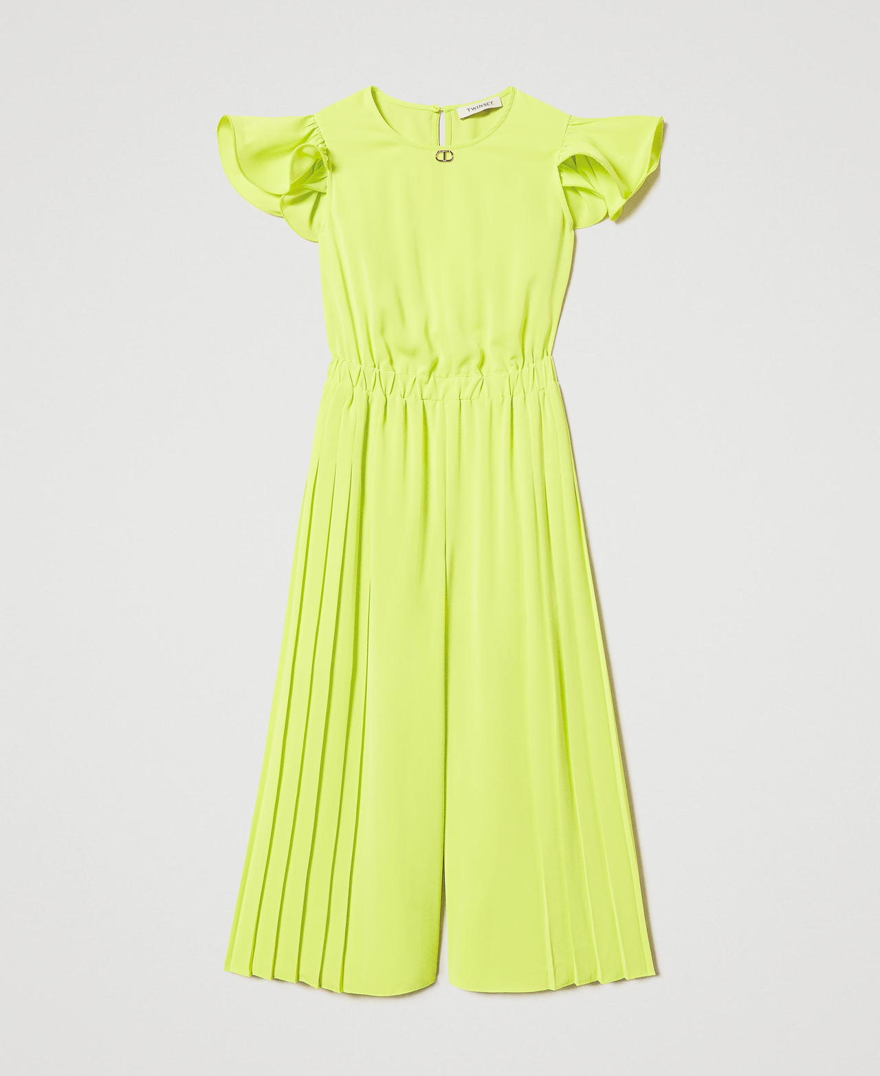 Pleated crêpe de Chine jumpsuit Yellow Plum Girl 251GJ2QQ4_12124_0S