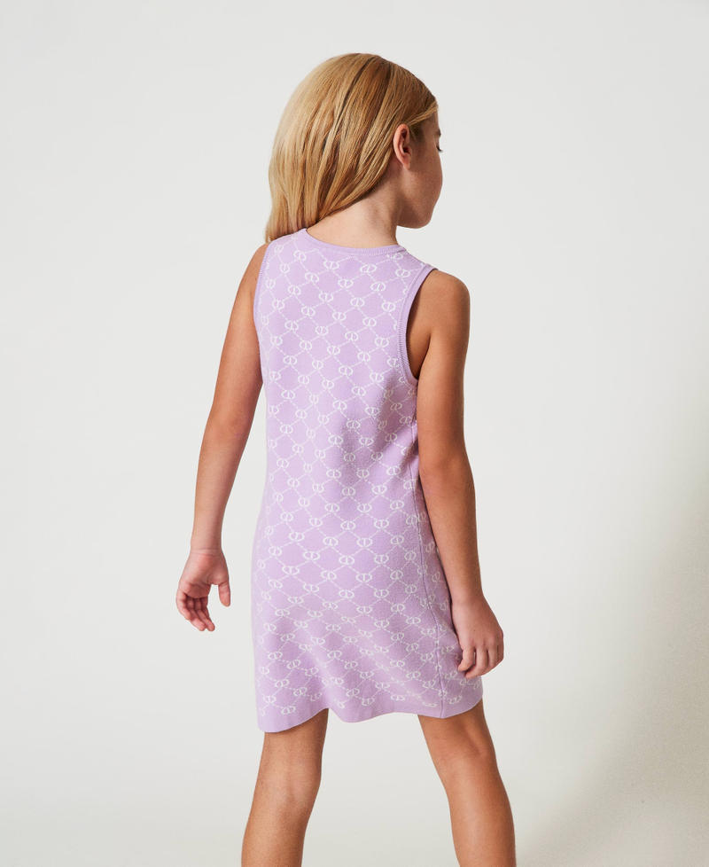 Short knit dress with jacquard Oval T Two-tone Pastel Violet/Ice Girl 251GJ3QX2_12296_03
