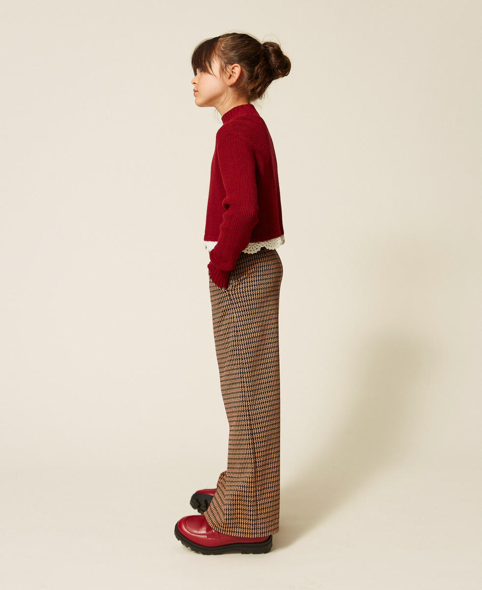 Houndstooth palazzo trousers "Iced Coffee" Brown/Red Ruby Houndstooth Girl 262GJ2092_13819_02