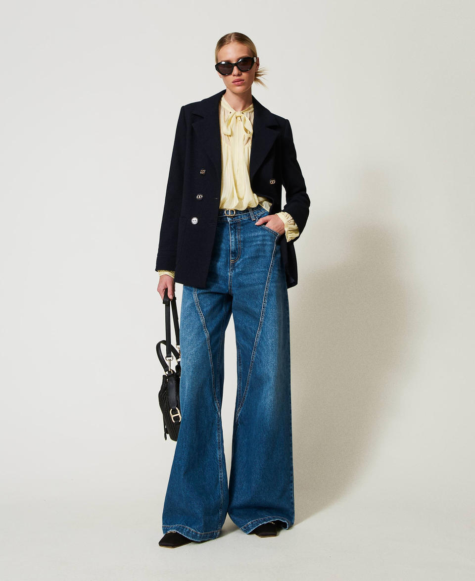 Wide leg jeans with Oval T belt "Mid Denim" Blue Woman 251TP2572_01611_T0