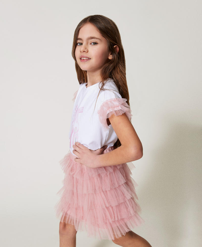 T-shirt with print and tulle skirt Two-tone Ice/Sweet Rose Girl 251GJ2QS2_12257_02