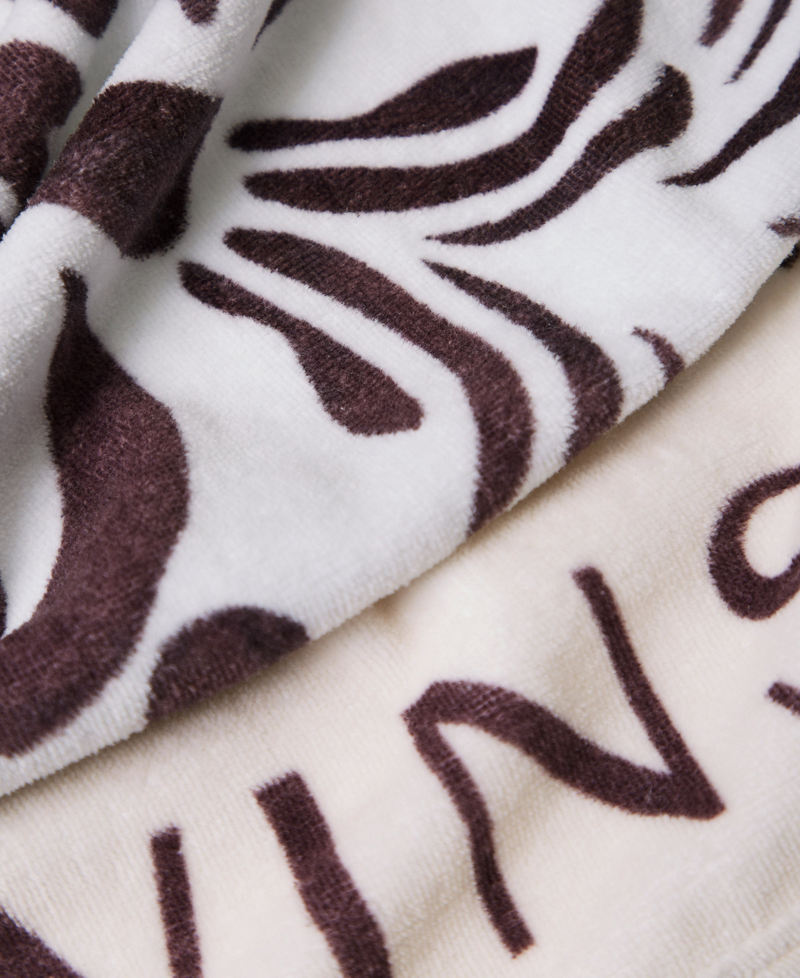 Terry beach towel with print Coffee Choc/Off White Botanical Print Woman 261LM5BQQ_13467_02