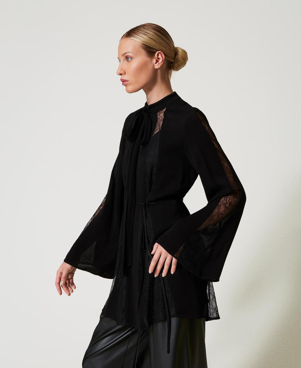 Cr&ecirc;pe tunic with lace Black Woman 251TP2414_00006_03