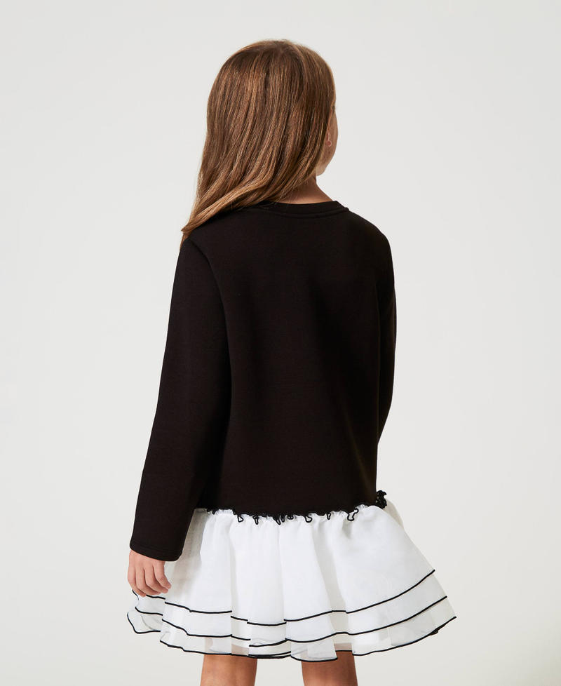 Short scuba fabric and organza dress Bicolour Black / Off White Girl 242GJ2021_02714_03