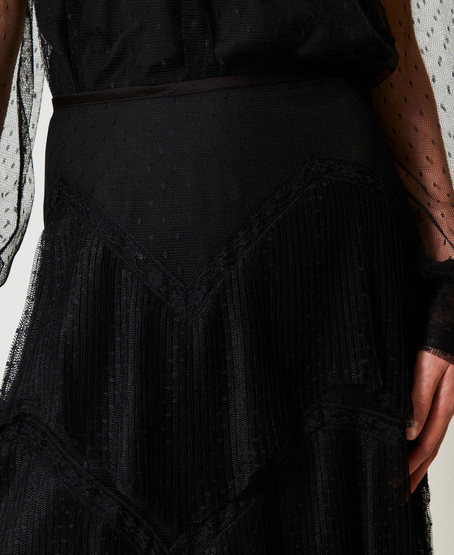 Long tulle skirt with pleated flounces Black Woman 251TP2512_00006_04