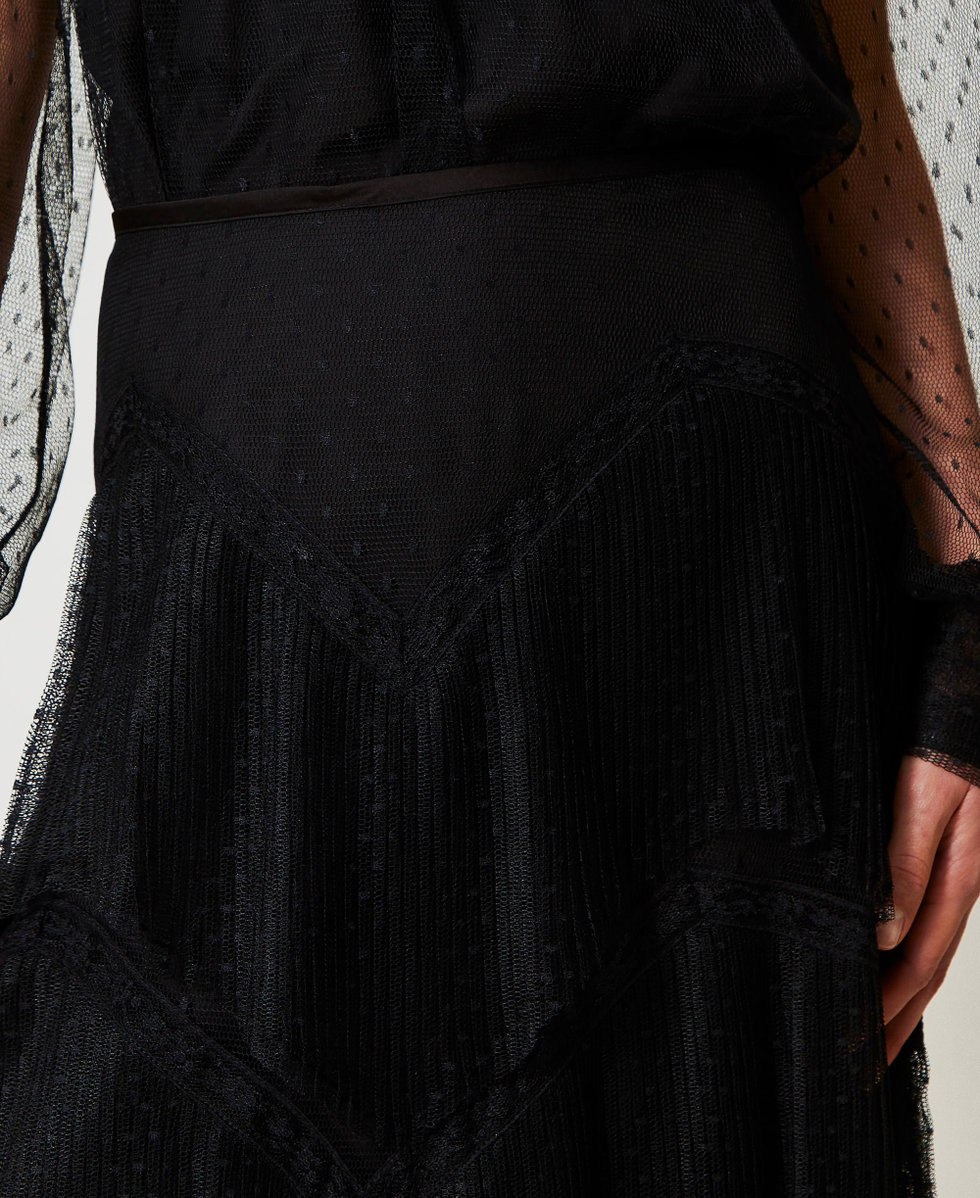 Long tulle skirt with pleated flounces Black Woman 251TP2512_00006_04