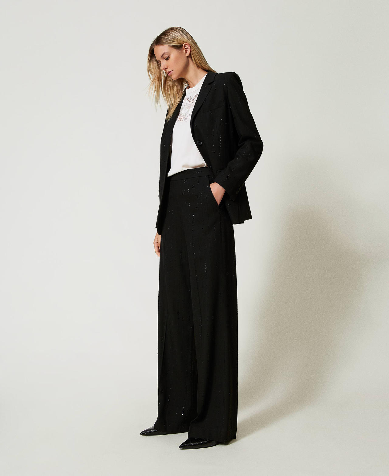 Cloth trousers with sequins Black Woman 242TT2161_00006_02