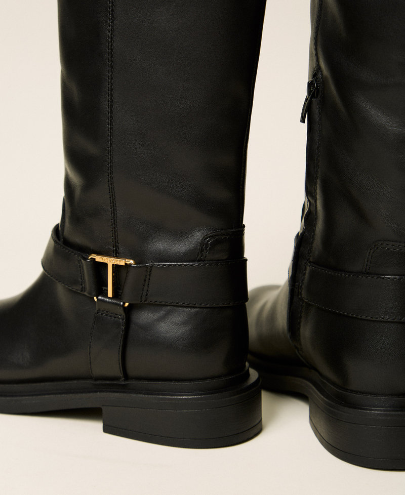 Lederstiefel mit Logo Schwarz Frau 262TCP024_00006_03