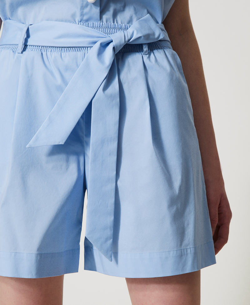 Poplin Bermuda shorts with belt Light Blue Topaz Woman 251LM2KHH_12106_04