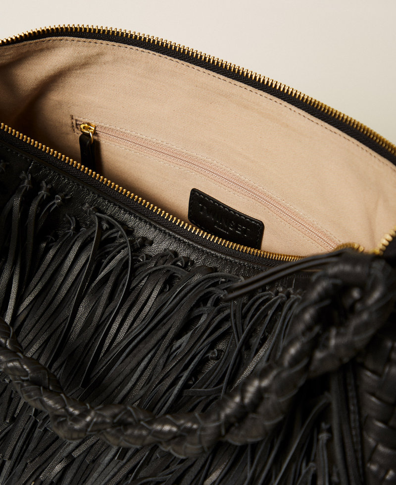 Bolso «Liliane» mediano de piel con flecos Negro Mujer 252TS8EBB_00006_04