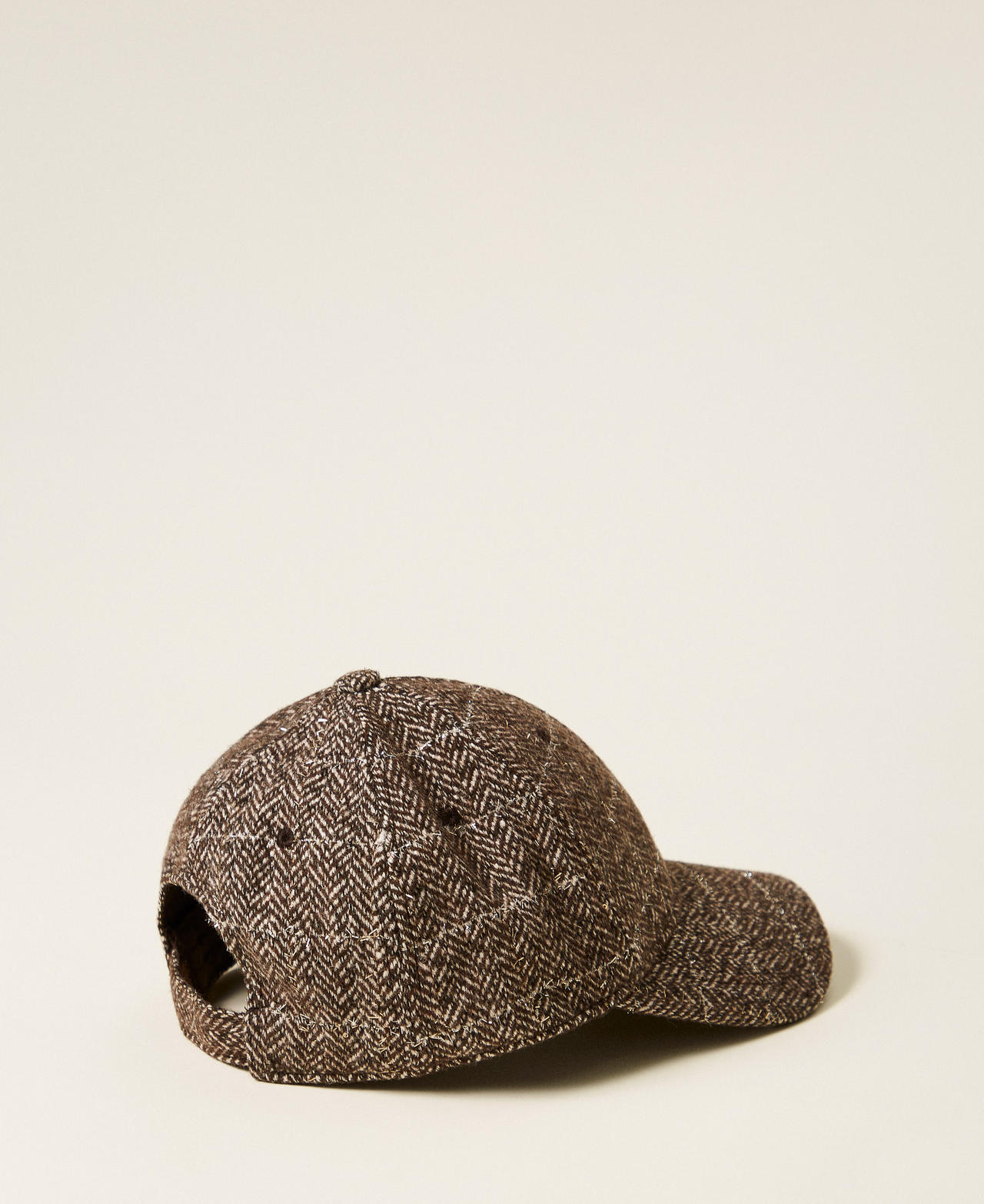 Wool cloth baseball cap Brown/Gold Herringbone Woman 252TO543A_12893_03