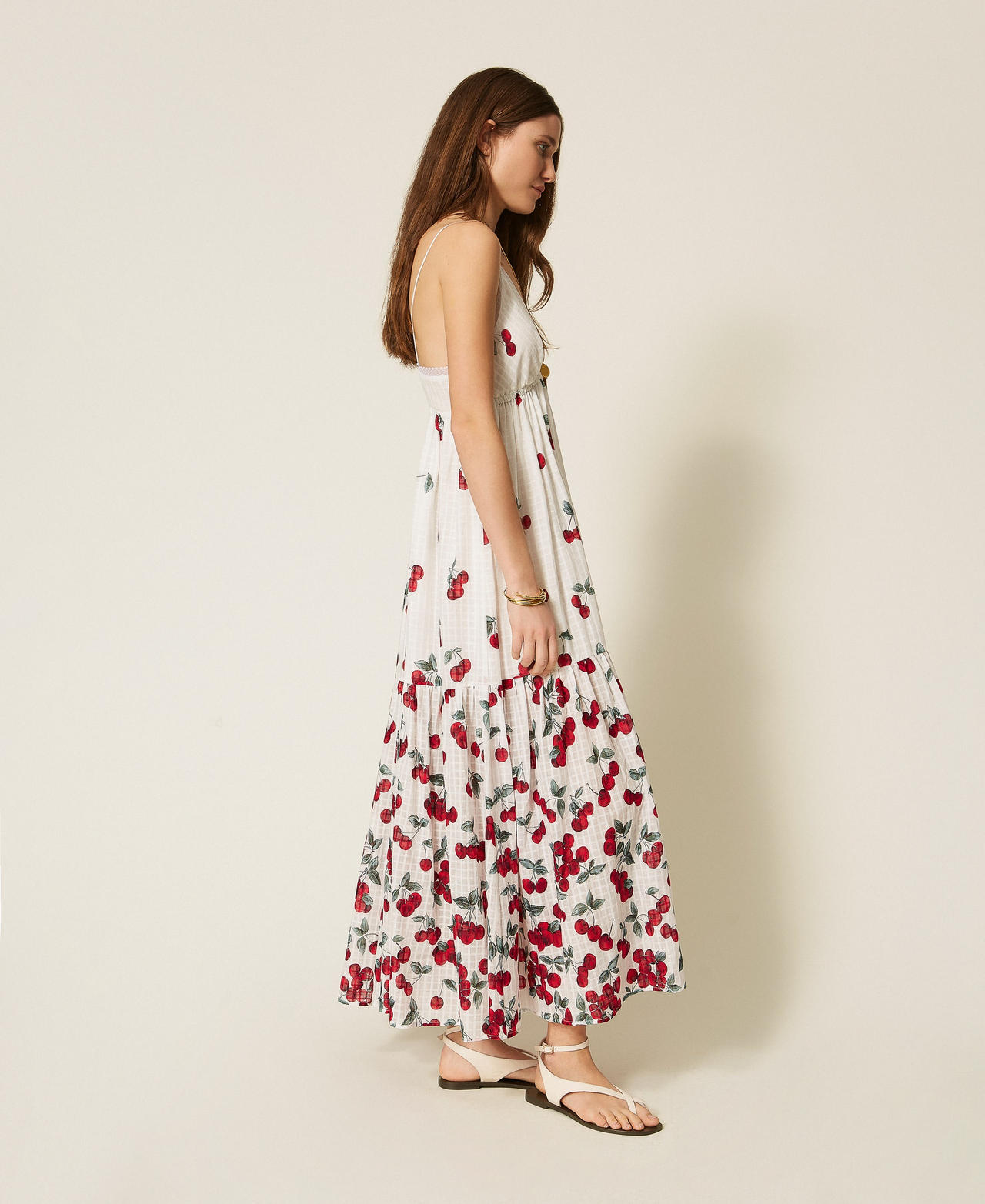 Long jacquard dress with print White/Red Cherries Degrad&egrave; Woman 261TT2600_13503_02