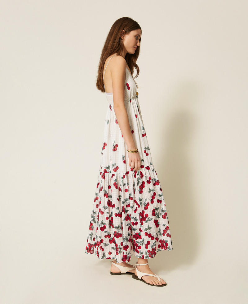 Long jacquard dress with print White/Red Cherries Degrad&egrave; Woman 261TT2600_13503_02