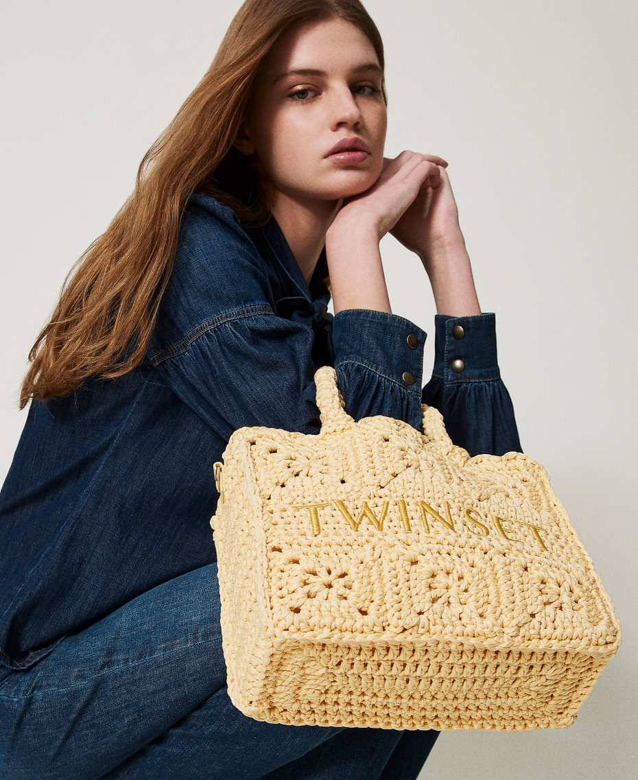 ‘Bohémienne’ crochet shopper bag Pale Yellow Woman 251TB7411_12144_0T