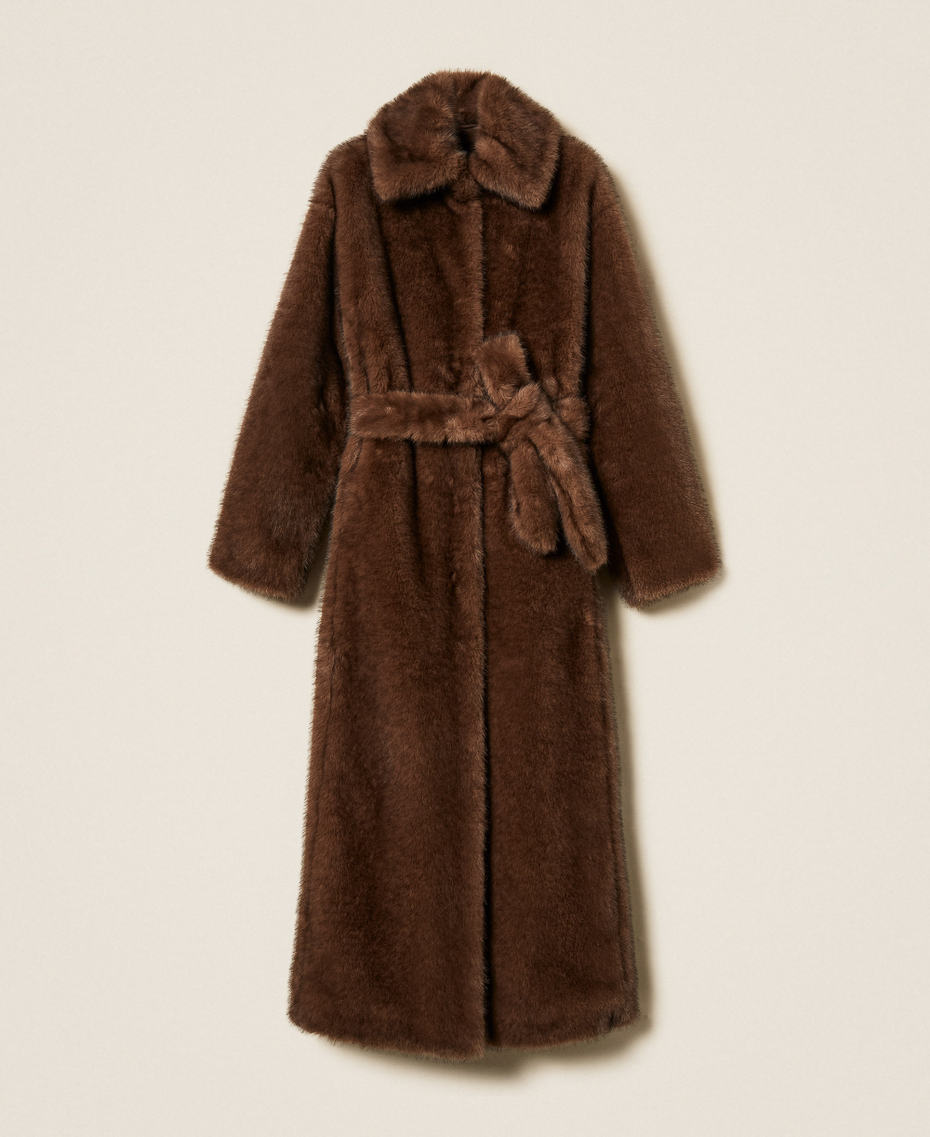 Manteau long en fausse fourrure Marron « Soft Beaver » Femme 252AT2190_12969_S0