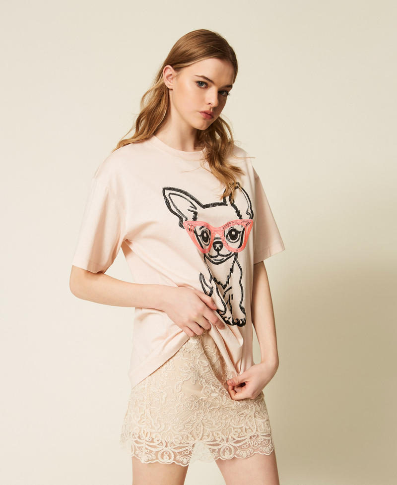 MYFO oversize T-shirt with print and embroidery Chihuahua Blush Woman 261AQ2010_13572_02