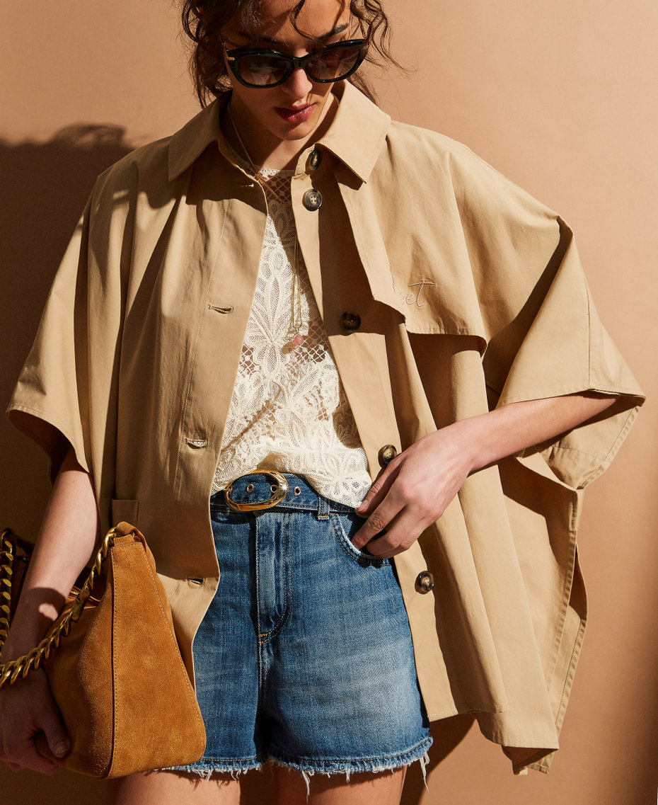 Gabardine trench poncho Delicate Sand Beige Woman 261TA4290_13161_PC