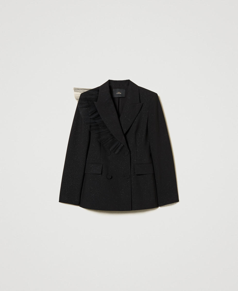 Blazer with tulle ruffle Black Woman 242AT2135_00006_S0