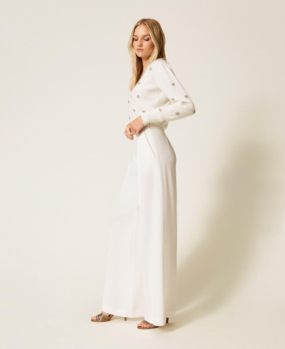 Pantaloni wide leg in cr&ecirc;pe Bianco Neve Donna 252TT2401_00282_02