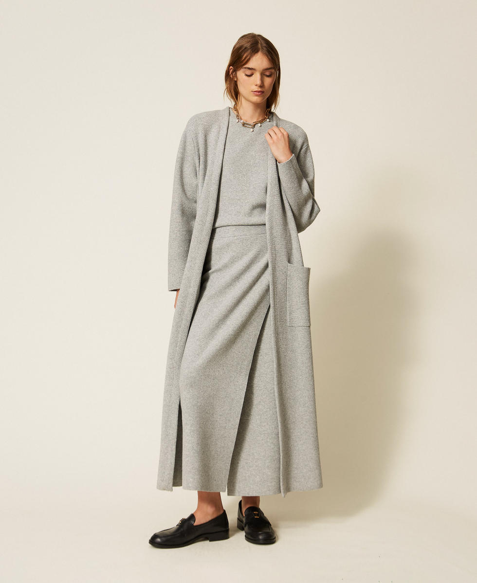 Maxicardigan mit Taschen Hellgrau-Melange Frau 262LI3ABB_12837_02