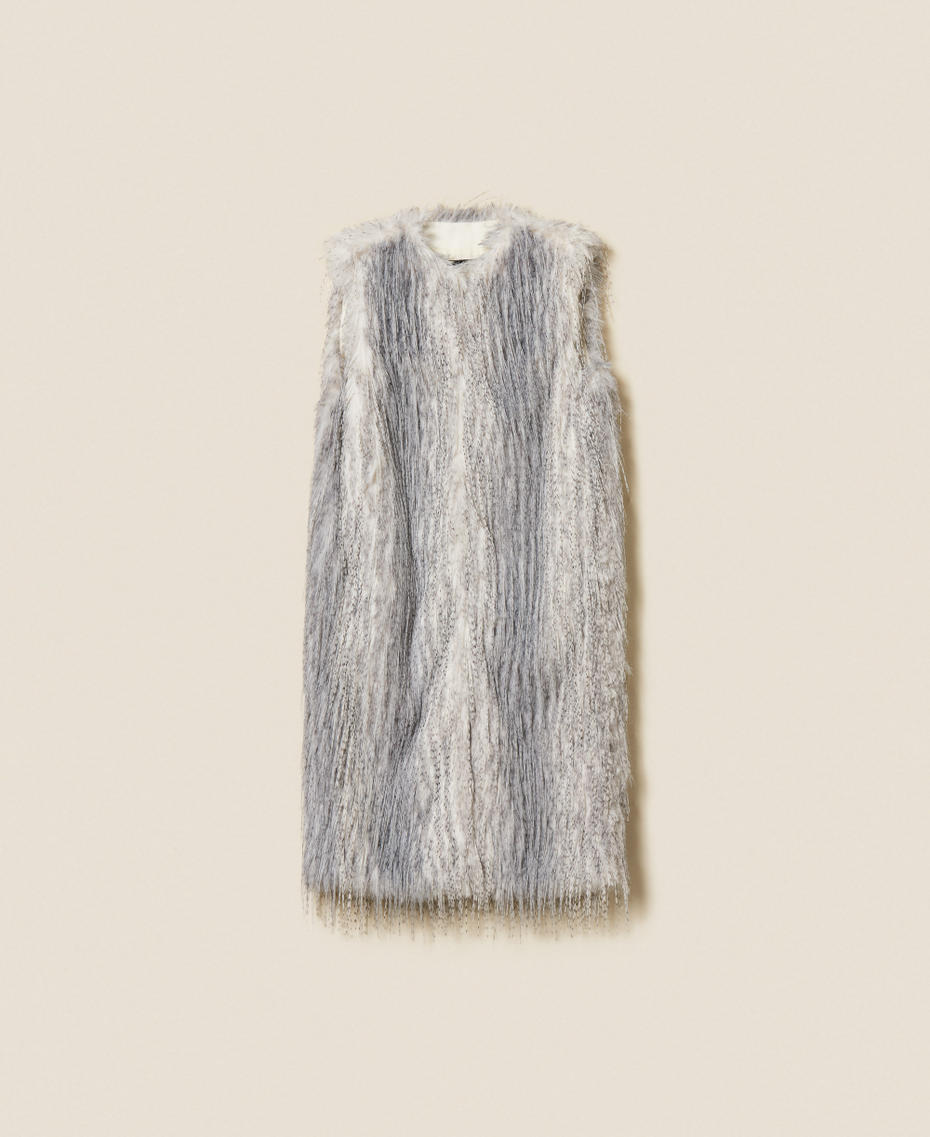 Long faux fur sleeveless jacket Shaded Grey Ash Woman 252AP2540_12684_S0