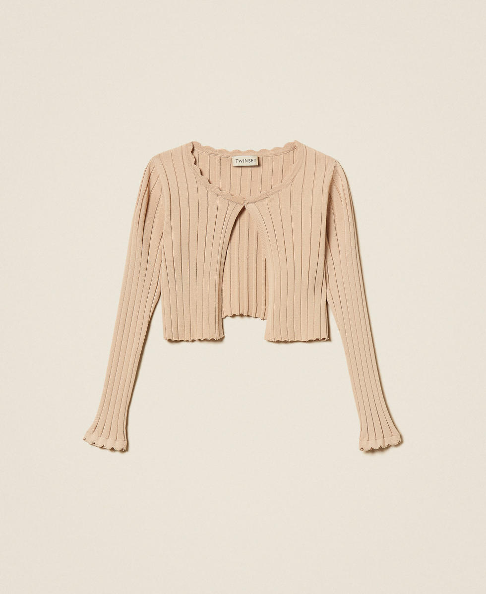 Cardigan aus Rippstrick Safaribeige M&auml;dchen 261GJ3011_13191_S0