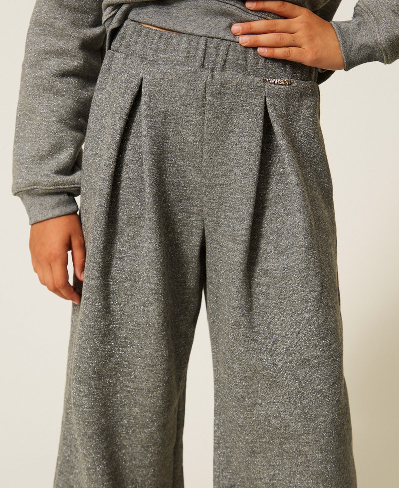 Cropped-Hose aus Sweatstoff mit Lurex Meliertes Dunkelgrau M&auml;dchen 262GJ2151_12839_04