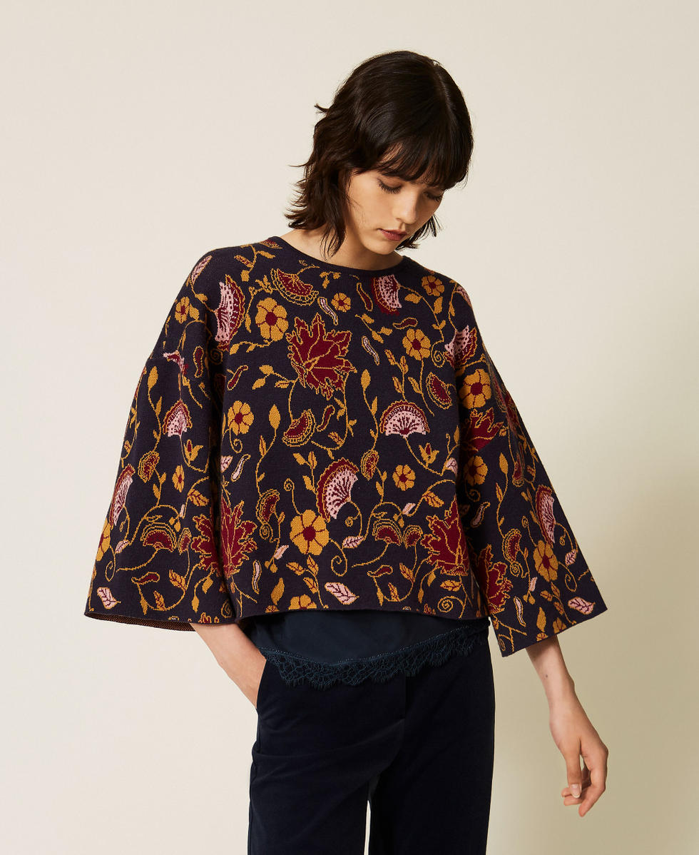 Jacquard floral jumper Fantasy Flowers Jacquard Woman 262AP3080_13766_01
