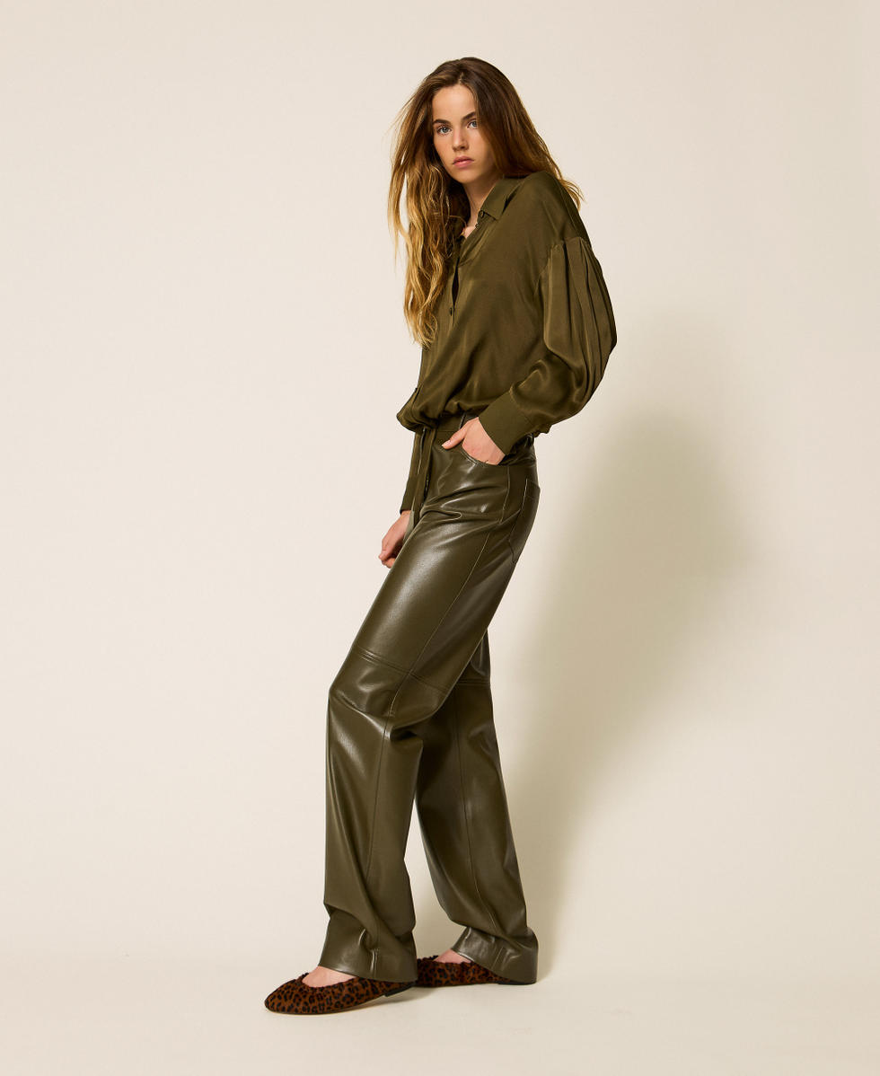 Pantalon cigarette effet cuir Vert &laquo;&nbsp;Green Olive&nbsp;&raquo; Femme 252LI2EBB_12655_02