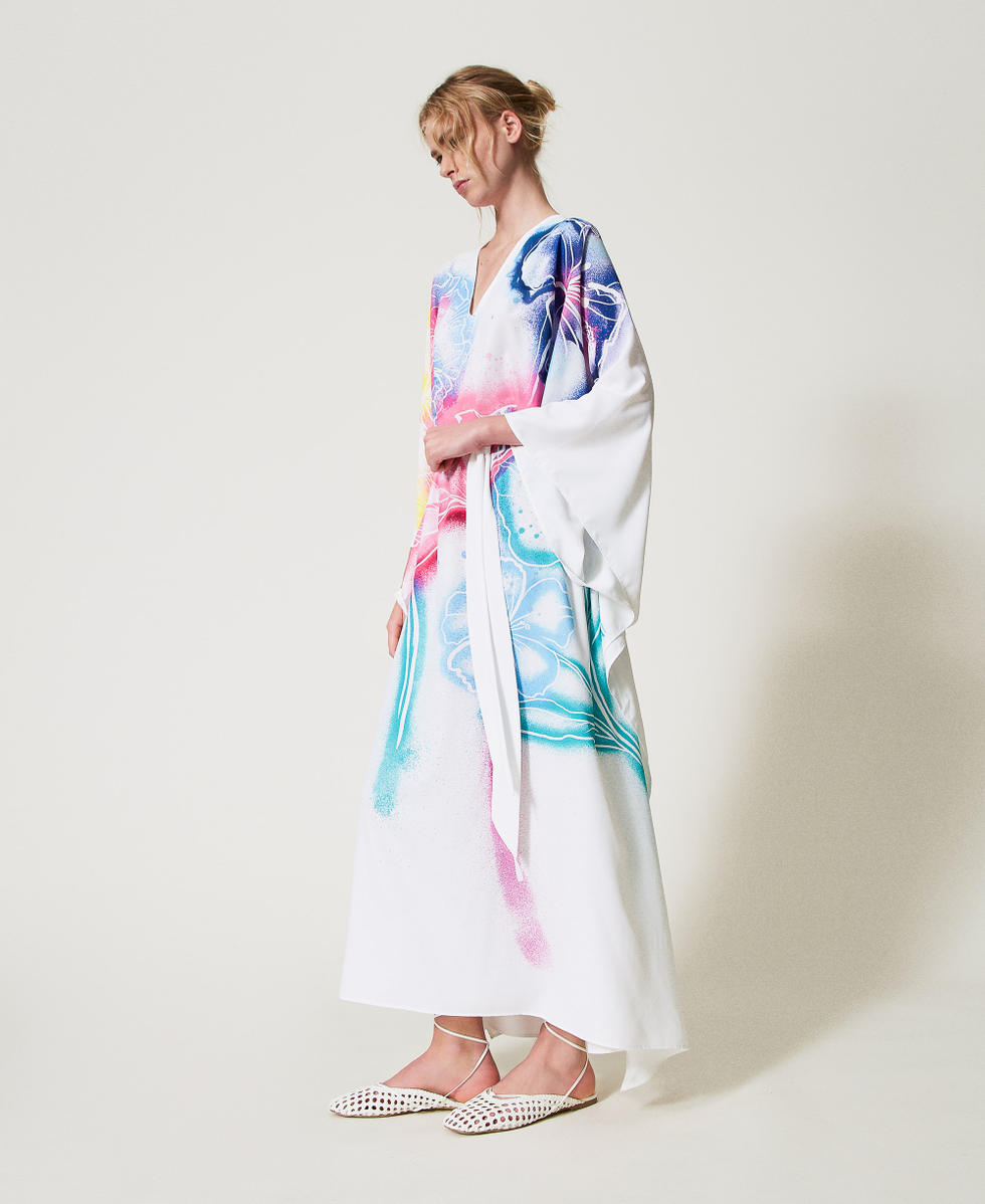 MYFO long kaftan with belt Multicolour Sprayed Flowers Woman 251AQ2133_12519_02