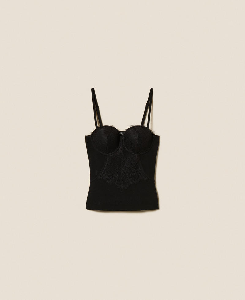 Knit bustier top with lace Black Woman 252LL3RAA_00006_S0