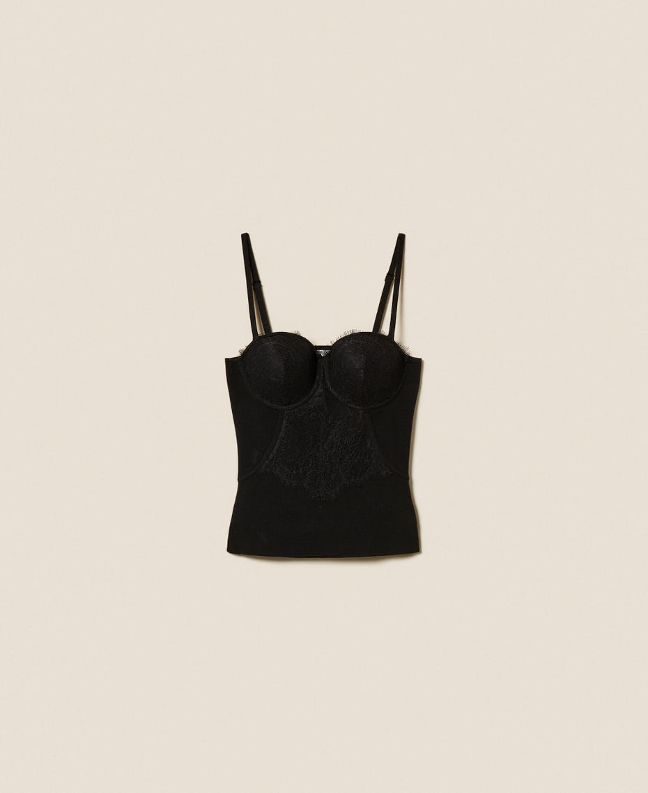Knit bustier top with lace Black Woman 252LL3RAA_00006_S0
