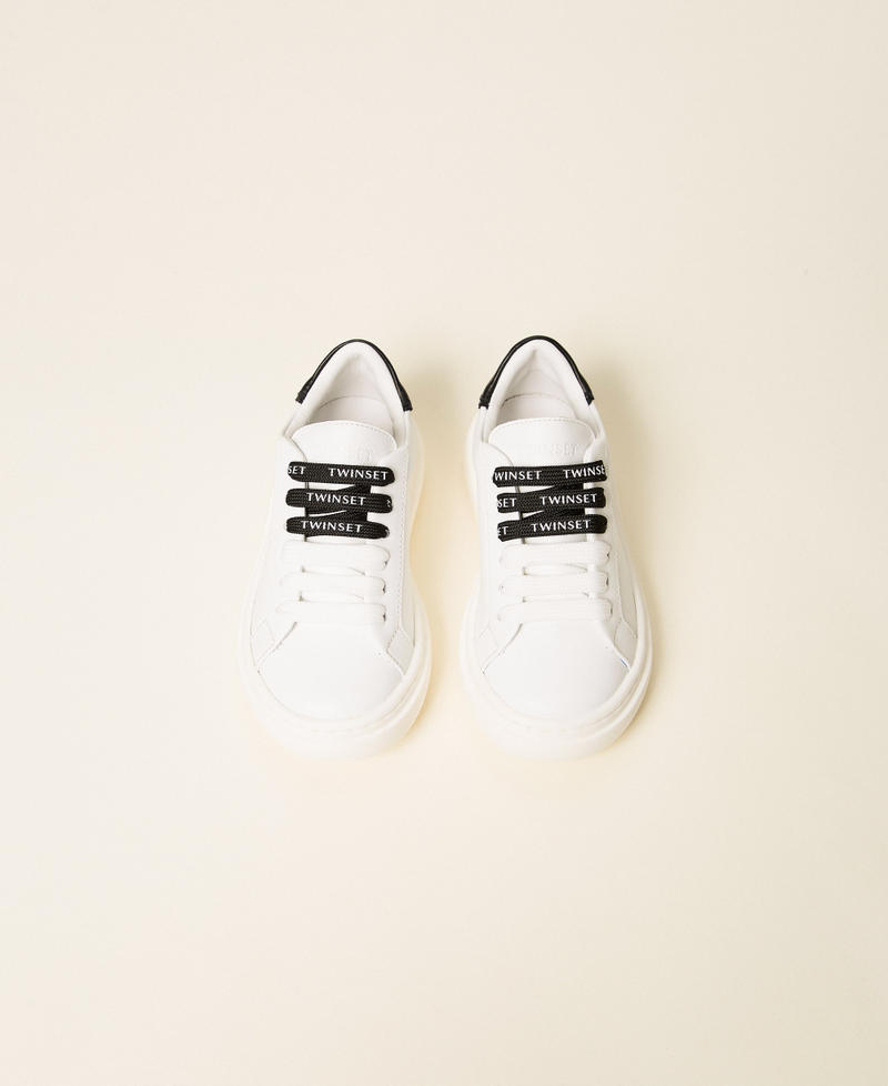 Baby-Sneaker aus Leder mit Logo Zweifarbig Off White / Schwarz M&auml;dchen 262GCB030_10973_04