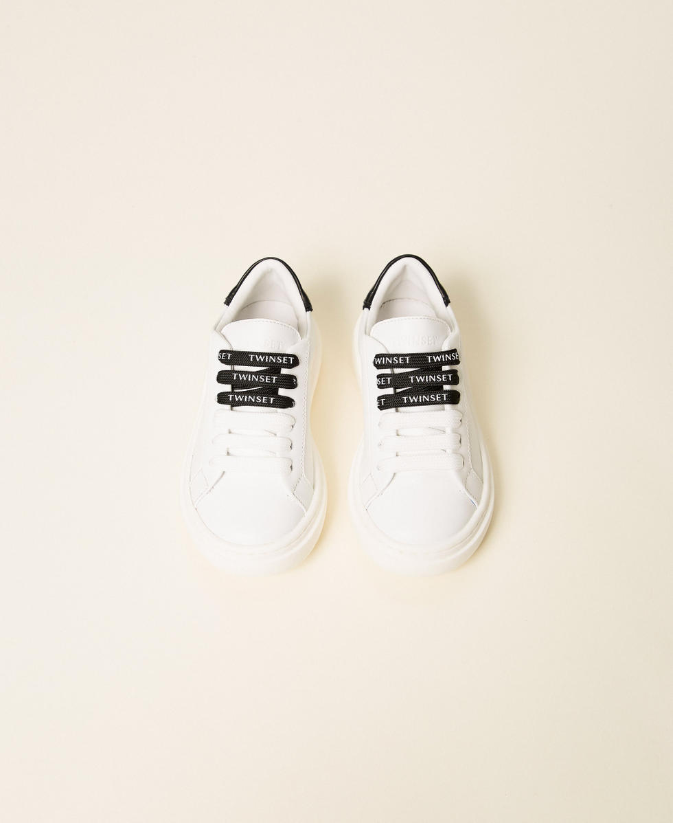 Baby-Sneaker aus Leder mit Logo Zweifarbig Off White / Schwarz M&auml;dchen 262GCB030_10973_04