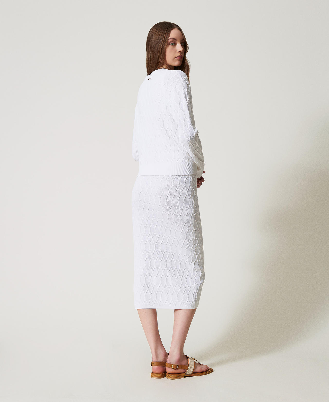 Lozenge pattern midi knit skirt White Cloud Woman 251LL3HCC_12105_03