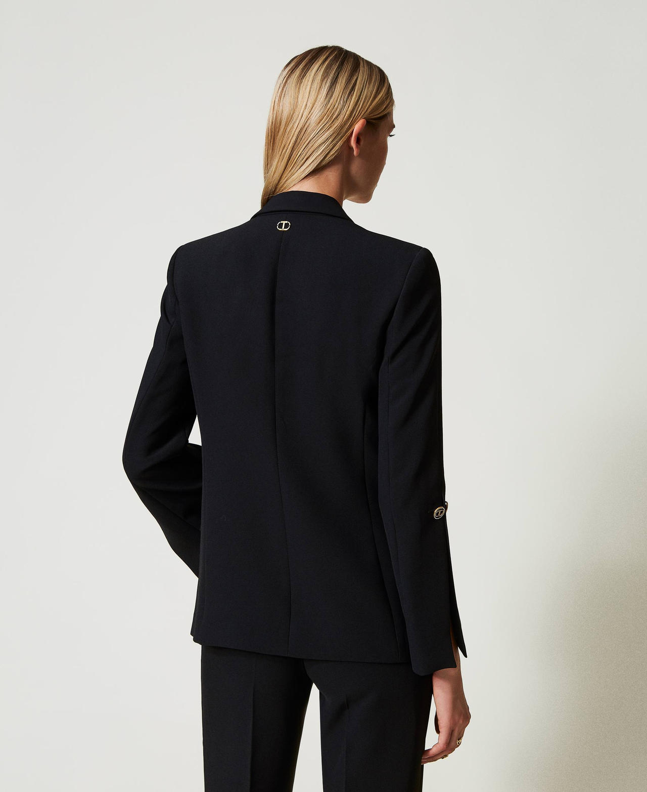 Cady cr&ecirc;pe blazer with cufflinks Black Woman 242TP2350_00006_03