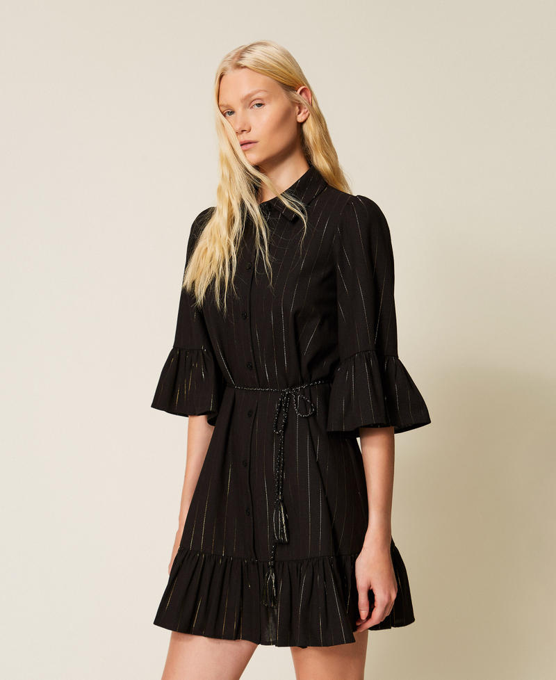 Short lurex pinstriped dress Black Woman 261LB2QEE_00006_02