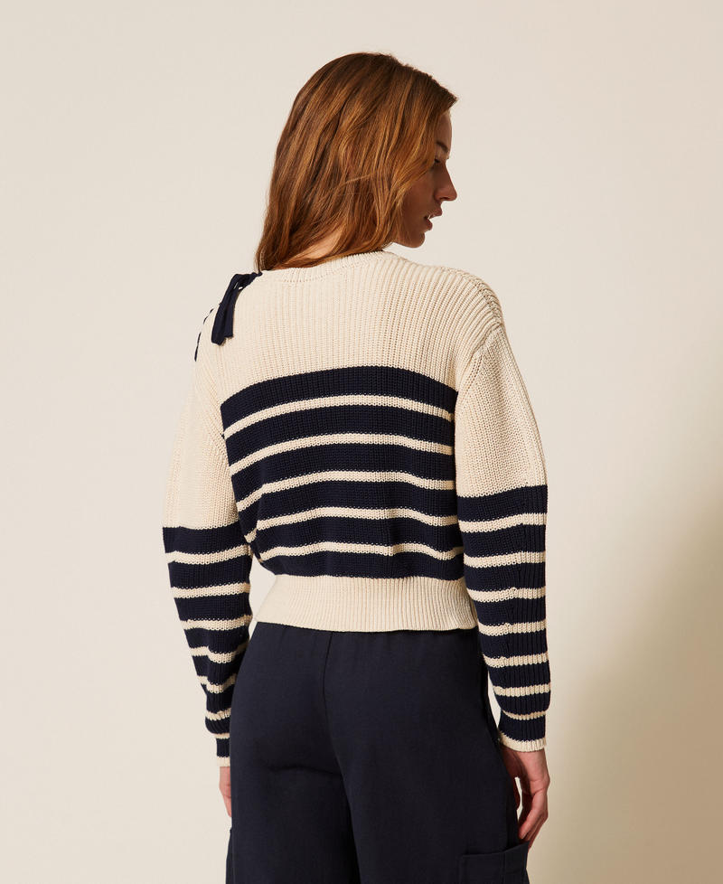 Striped boxy jumper Ivory/Light Blue Night Stripes Woman 261TP3281_13386_03