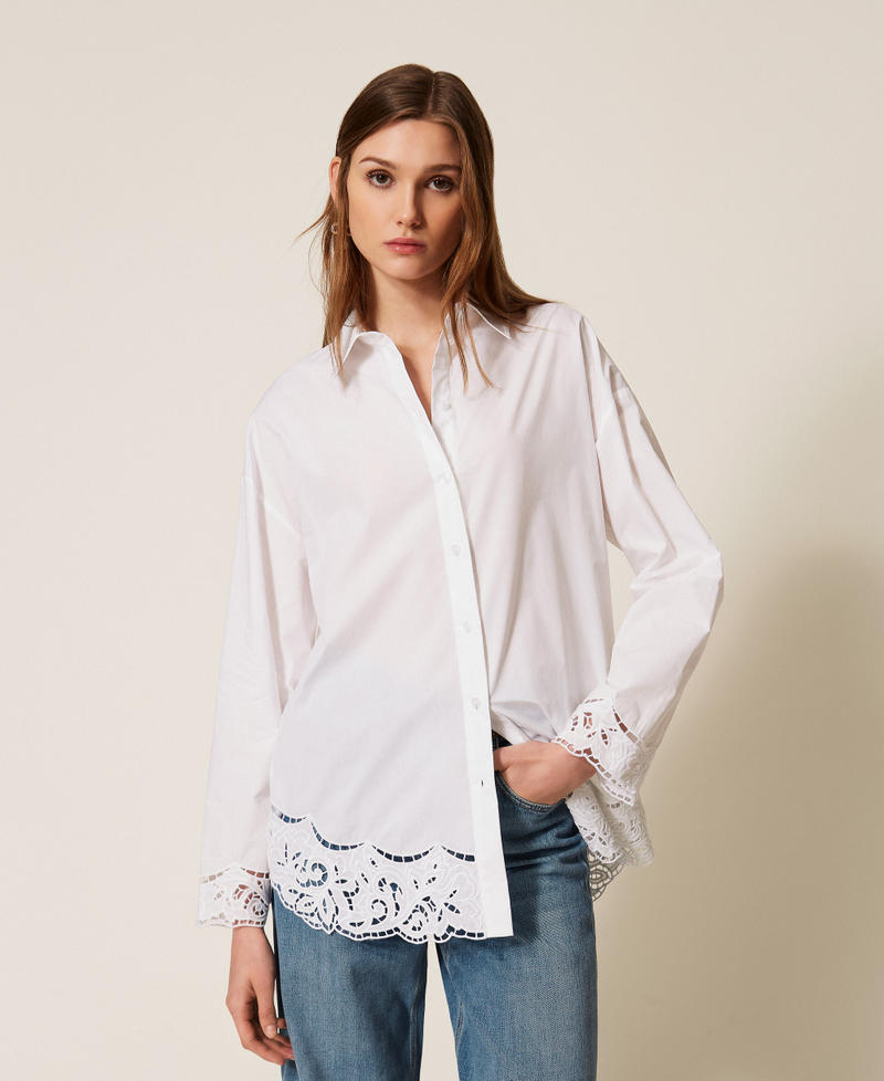 Camicia in popeline con ricamo Bianco Donna 261TP2430_00001_01