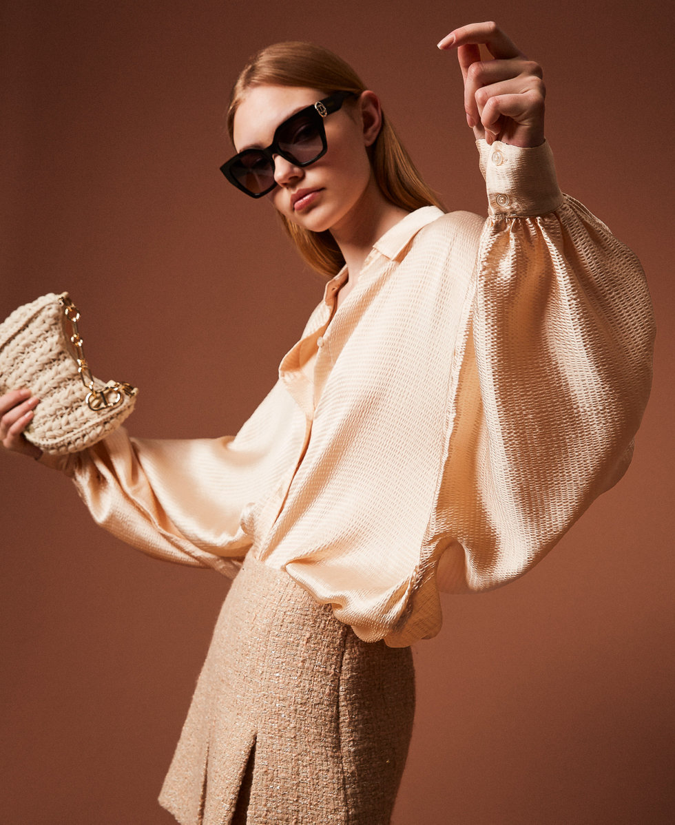 Satin shirt with balloon sleeves